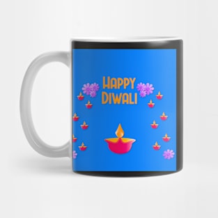 Happy Diwali greeting with diya or lights in a circle. Mug